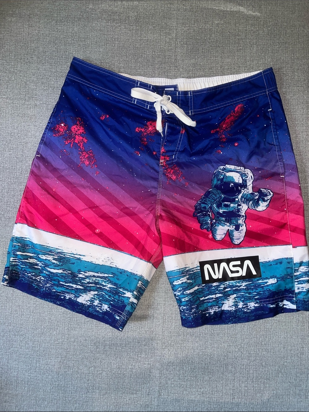 Buzz Aldrin NASA Astronaut Graphic Swim Trunks- Red/White/Blue, size XL